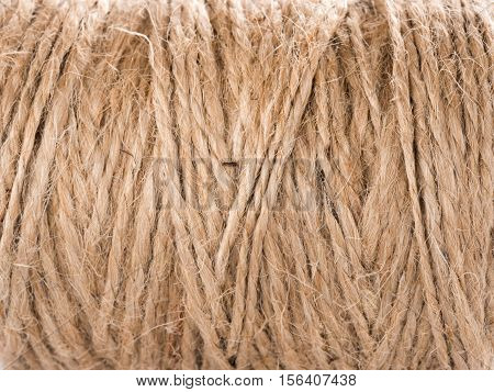 Skein of jute twine. Clew of natural rope. Close up
