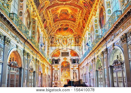 Fontainebleau, France - July 09, 2016 : Fontainebleau Palace Interiors. The Trinity Chapel. Chateau
