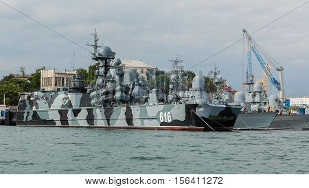 Sevastopol, Russia - June 09, 2016: Missile hovercraft Samum 616. Sevastopol naval base of the Black Sea Fleet. Crimea