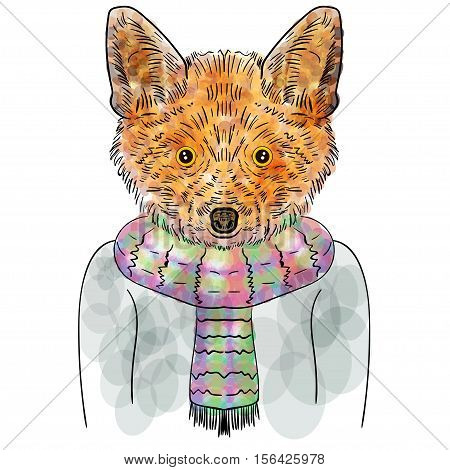 Artful Orange fox. Vector illyustration. Winter illustration