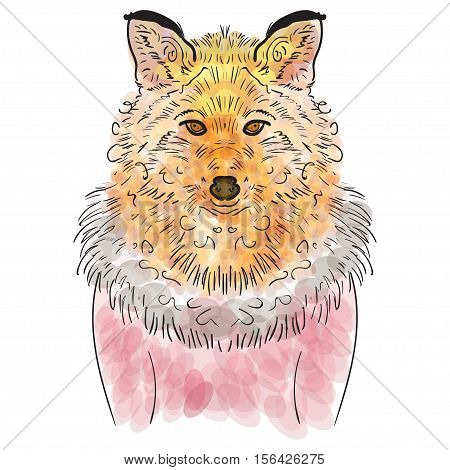 Artful Orange fox. Vector illyustration. Winter illustration