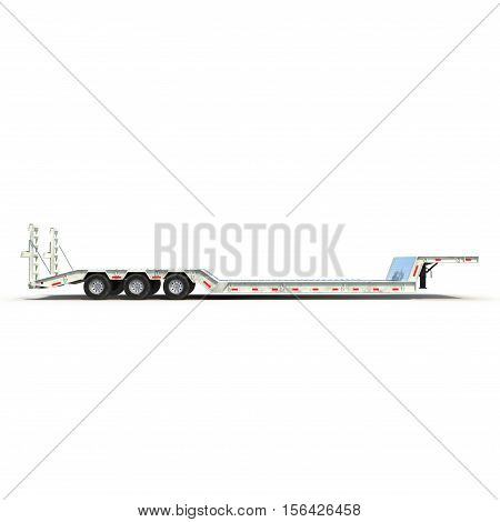 Double Drop Lowboy Tri Axle Trailer on white background. Side view. 3D illustration