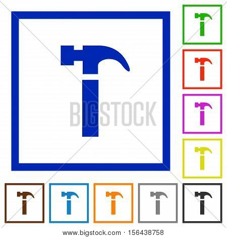 Hammer flat color icons in square frames