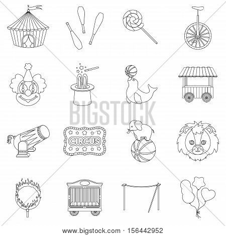 Circus set icons in outline style. Big collection of circus vector symbol stock