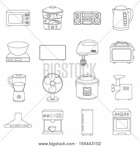 Household appliances set icons in outline style. Big collection of household appliances vector symbol stock