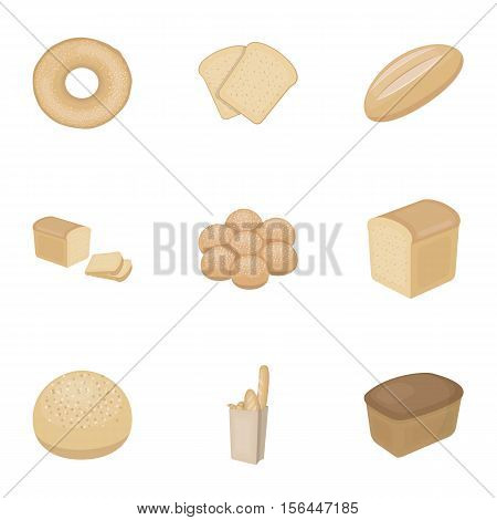 Bread set icons in cartoon style. Big collection of bread vector symbol stock