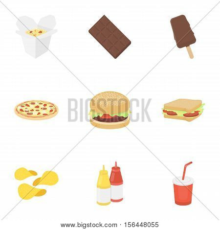 Fast food set icons in cartoon style. Big collection of fast food vector symbol stock