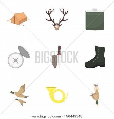 Hunting set icons in cartoon style. Big collection of hunting vector symbol stock