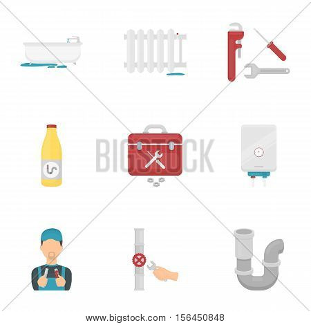 Plumbing set icons in cartoon style. Big collection of plumbing vector symbol stock