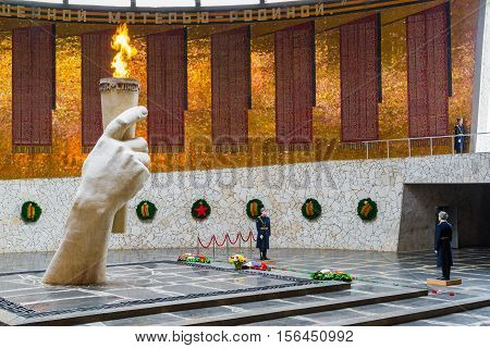 Volgograd, Russia - November 2.2016. The eternal flame in the Hall of Military Glory on Mamayev Kurgan,
