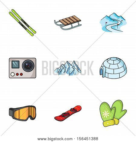 Ski resort set icons in cartoon style. Big collection of ski resort vector symbol stock