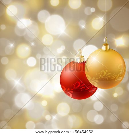 Magical background with night bokeh for holiday with balls