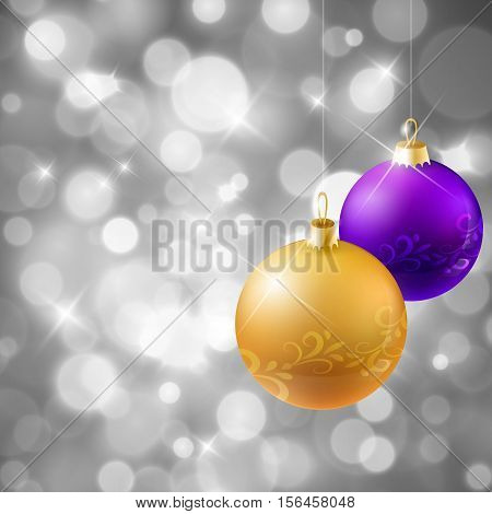 Magical background with night bokeh for holiday with balls
