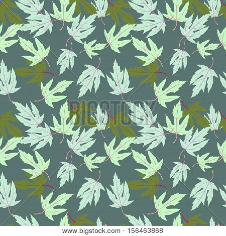 Seamless pattern with maple leaves on gray pavement