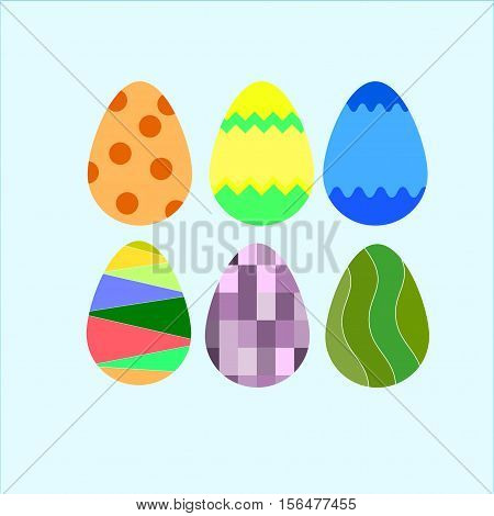 Easter eggs vector icons flat style on blue background