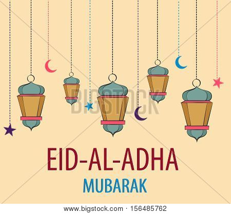 Lanterns for holiday. Colored vector illustration. Eid Al Adha Mubarak. Muslim traditional festival