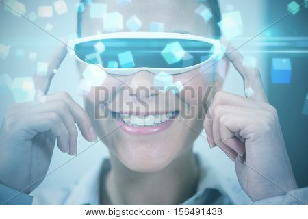 Futuristic screen with quaders against close-up of businesswoman