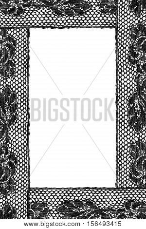 Vintage black lace as a frame on white background