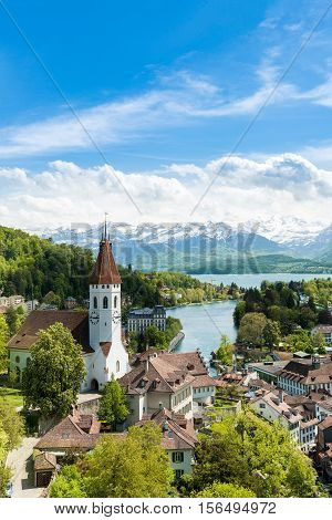 The historic city of Thun in the canton of Bern in Switzerland. Beuatiful landscape in witzerland