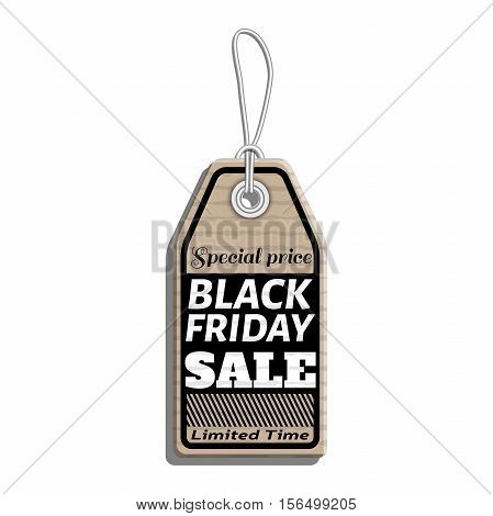sale tag design on the theme of black friday sale, discount with cardboard texture. black friday tag template made in material design style with text, isolated on white background. vector illustration