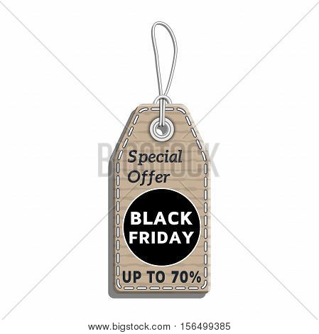sale tag design on the theme of black friday sale, discount with cardboard texture. black friday tag template made in material design style with text, isolated on white background. vector illustration