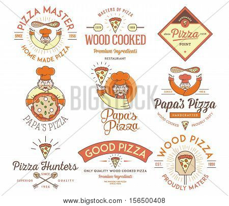 Vector handmade and wood cooked pizza icons and illustrations