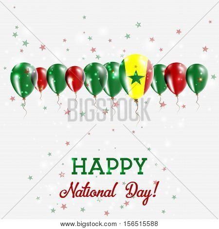 Senegal Independence Day Sparkling Patriotic Poster. Happy Independence Day Card With Senegal Flags,