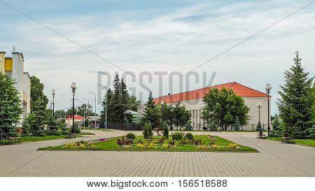 Village Tomarovka Belgorod region. Russian province. Typical provincial land improvement Russian countryside and small towns.