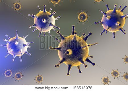 Human Herpes simplex virus on colorful background. 3D illustration