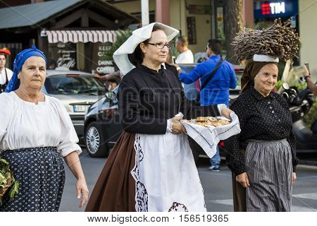 QUARTU S.E., ITALY - September 17, 2016: Parade of Sardinian costumes and floats for the grape festival in honor of the celebration of St. Helena. - Sardinia