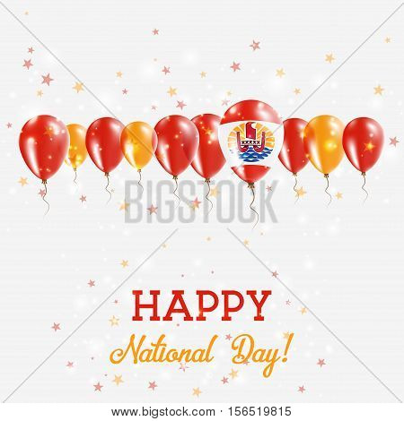 French Polynesia Independence Day Sparkling Patriotic Poster. Happy Independence Day Card With Frenc