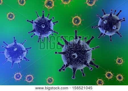 Human Herpes simplex virus on colorful background. 3D illustration