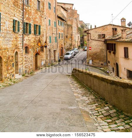 Montepulciano, Italy - November, 15, 2014: Tuscany, street view of medival town Montepulciano at Tuscany,  Italy