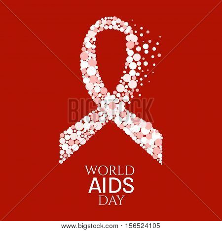 AIDS awareness poster. World AIDS Day symbol. White ribbon made of dots on red background. Medical concept. Vector illustration.