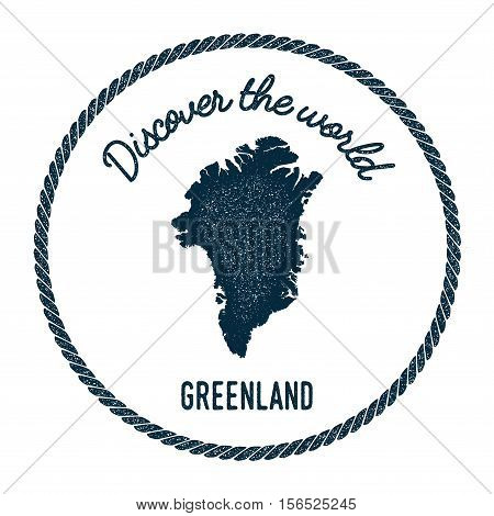 Vintage Discover The World Rubber Stamp With Greenland Map. Hipster Style Nautical Postage Stamp, Wi