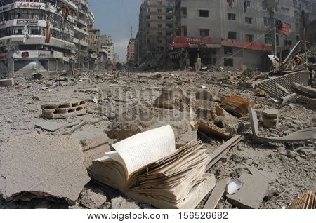 BEIRUT, LEBANON - JULY 20 : Buildings destroyed by Israeli bombing in the city of Beirut on July 20, 2006, Beirut,Lebanon.
