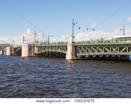 Saint Petersburg Russia September 06 2016: A view of the spans of the Palace bridge in St. Petersburg Russia.