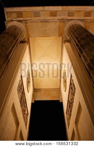 amasing detail on Brandenburg gate at night Berlin