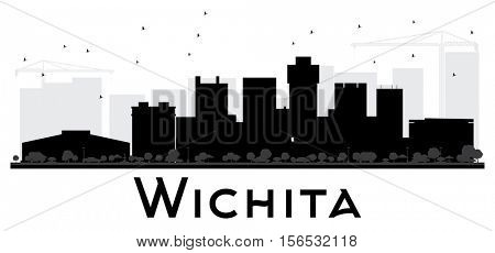 Wichita City skyline black and white silhouette. Vector illustration. Simple flat concept for tourism presentation, banner, placard or web site. Business travel concept. Cityscape with landmarks