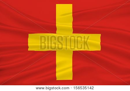 Flag of Ancona is a city and a seaport in the Marche region in central Italy. 3d illustration