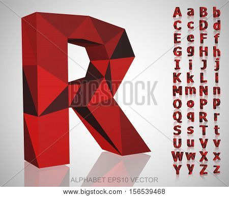 Set of Red 3D polygonal Letters with reflection. Low poly alphabet collection. EPS 10 vector illustration.
