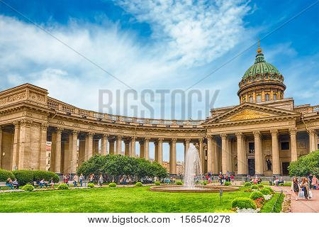 Facade And Colonnade Of Kazan Cathedral In St. Petersburg, Russia