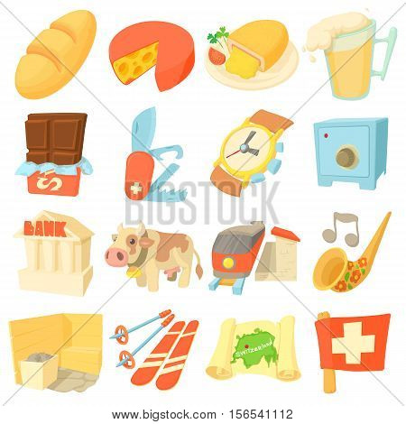 Switzerland itravel icons set. Cartoon illustration of 16 Switzerland travel vector icons for web