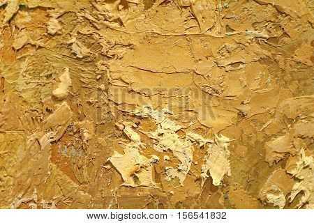 Oil Painting close up texture pallete knife storkes of warm  brown yellow   color