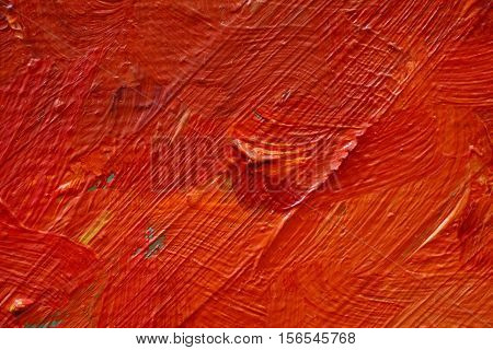 Oil Painting close up texture pallete knife storkes of red yellow and orange  color