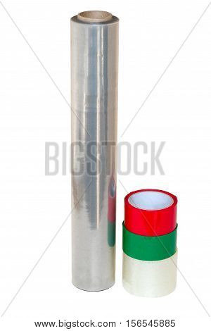 Adhesive packing tape isolated on white background. Set of package