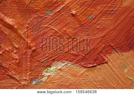 Oil Painting close up texture pallete knife storkes of red yellow and orange  color