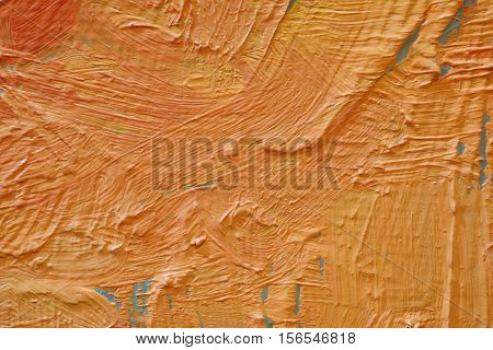 Oil Painting close up texture pallete knife storkes of red yellow and orange  color
