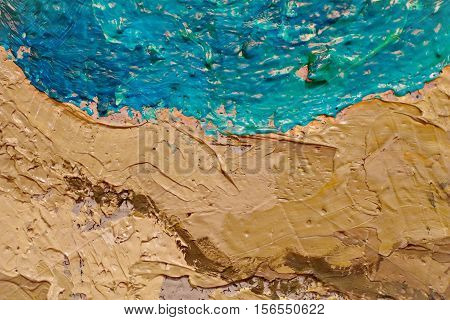 Oil Painting close up texture pallete knife storkes of brown blue and white color