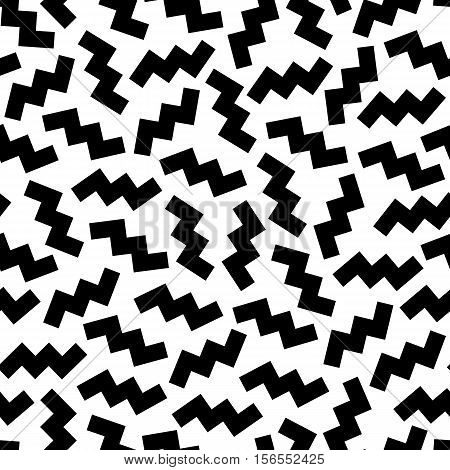 Seamless geometric vintage pattern in retro 80's style on the white background. Random scattered zigzag. Memphis style. Can be used in textiles fashion clothes paper print and website backdrop.
